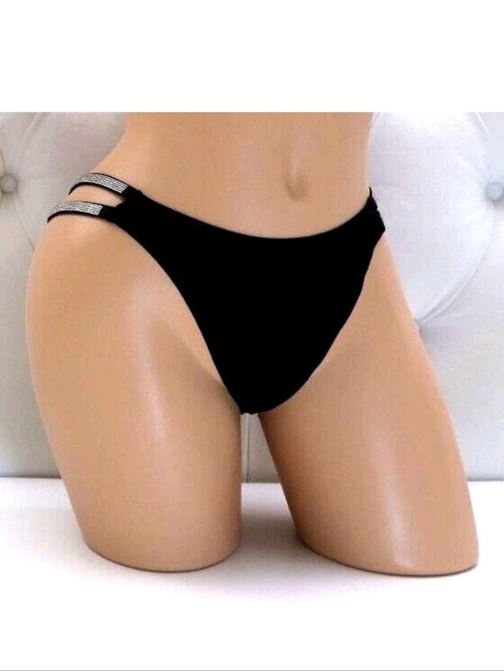 Victoria's secret very sexy double shine strap smooth thong panty MEDIUM BLACK